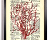 Repurposed Book Upcycled Dictionary Art Vintage Book Print Recycled Vintage Dictionary Page Lovely Red Coral  Buy 2 Get 1 FREE