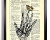 Skeleton Anatomy Hand With Butterfly Repurposed Book Upcycled Dictionary Art Vintage Print Recycled Vintage Dictionary Page Buy 2 Get 1 FREE
