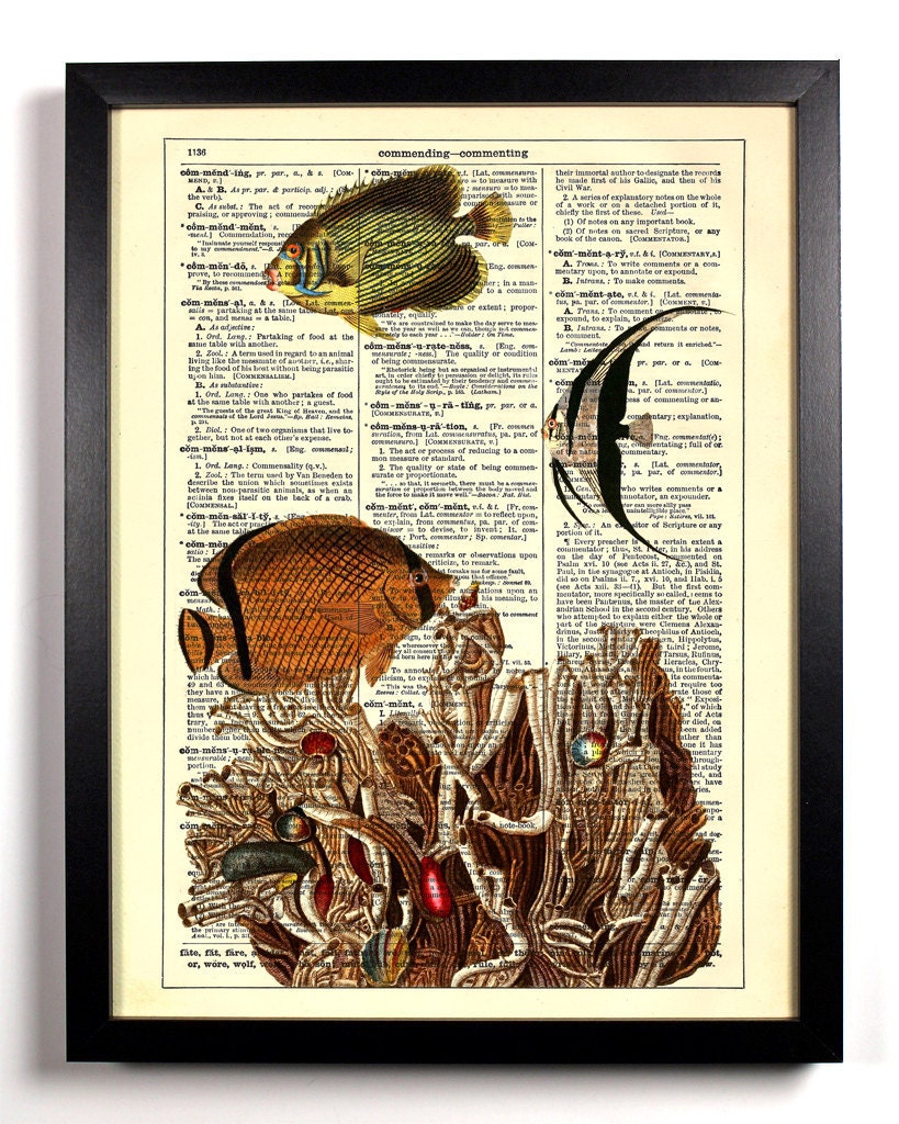 Repurposed Book Upcycled Dictionary Art Vintage Book Print Recycled Vintage Dictionary Page Coral Life In The Ocean Buy 2 Get 1 FREE