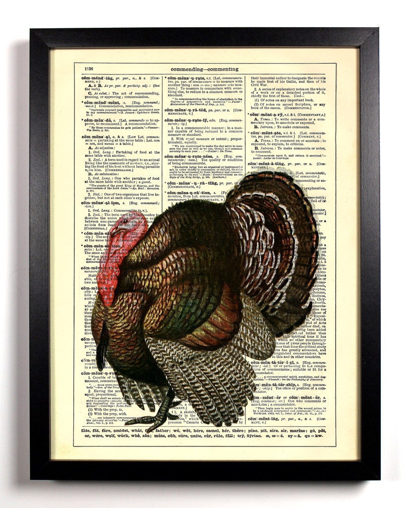 Turkey Bird Thanksgiving Upcycled Dictionary Art Vintage Book Print Recycled Vintage Dictionary Page Buy 2 Get 1 FREE