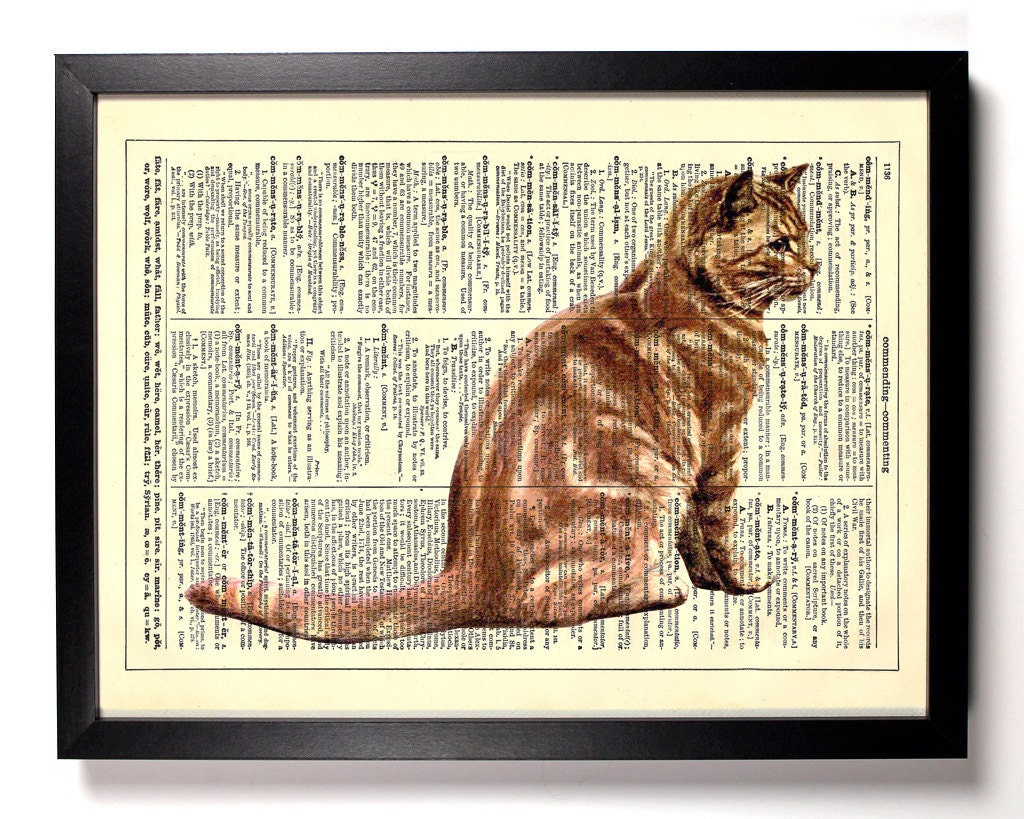 Orange Striped Kitty Cat 8 x 10 Dictionary Book Print Upcycled Book Art Upcycled Vintage Book Print Antique Dictionary Buy 2 Get 1 FREE