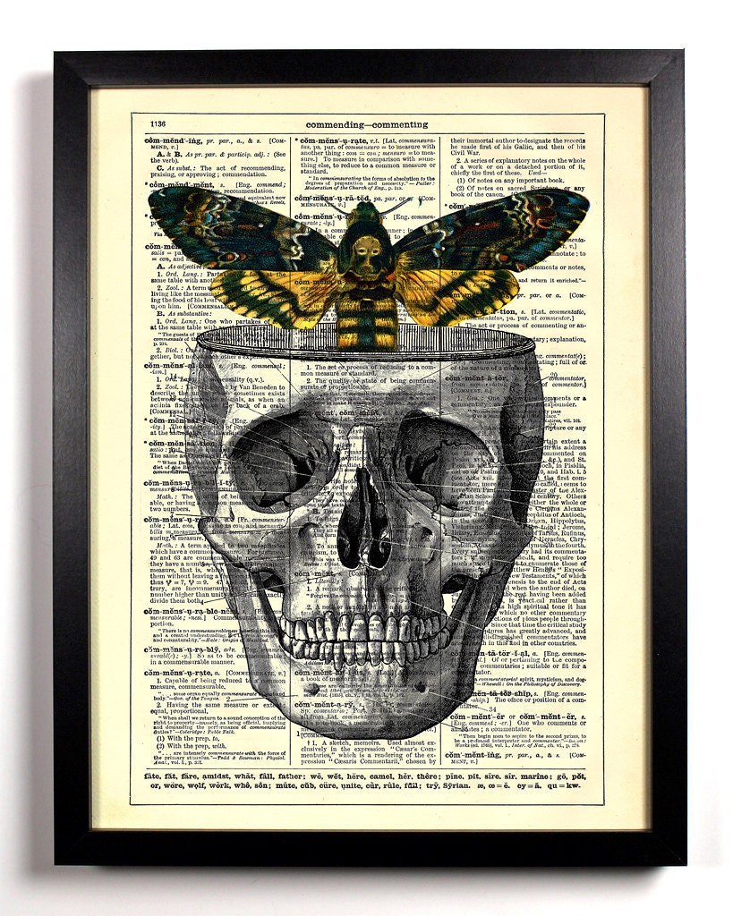 Moths In The Attic Repurposed Book Upcycled Dictionary Art Vintage Book Print Recycled Vintage Dictionary Page  Buy 2 Get 1 FREE