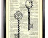 Skeleton Keys Repurposed Book Upcycled Dictionary Art Vintage Book Print Recycled Vintage Dictionary Page Buy 2 Get 1 FREE