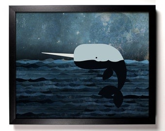 Whale Tales Original Illustration Giclee Print, 8 x10 Print
