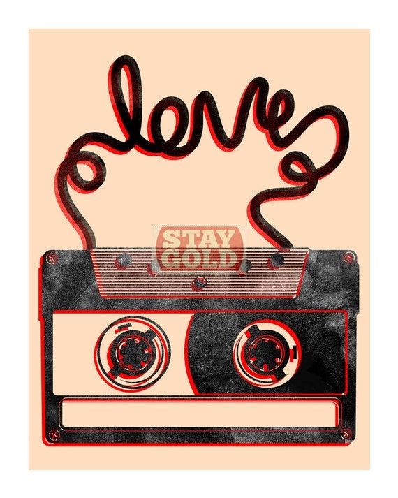 Old School Cassette Tape Love, Art Print, 8 x 10