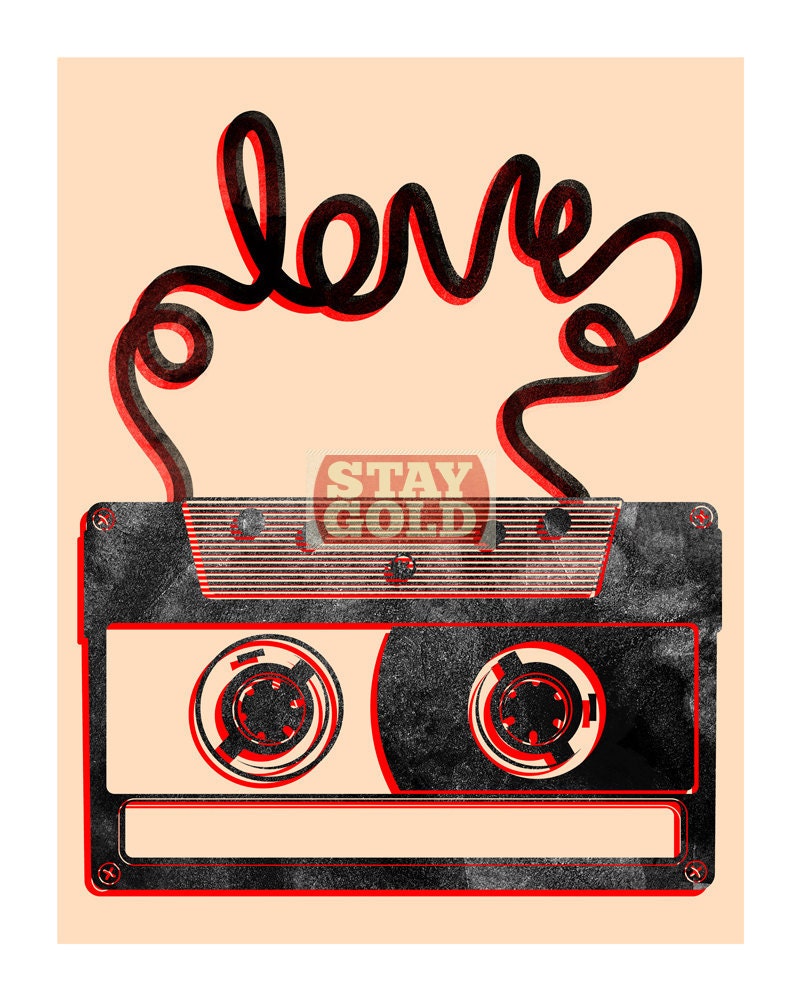 Old School Cassette Tape Love, Art Print, 8 x 10