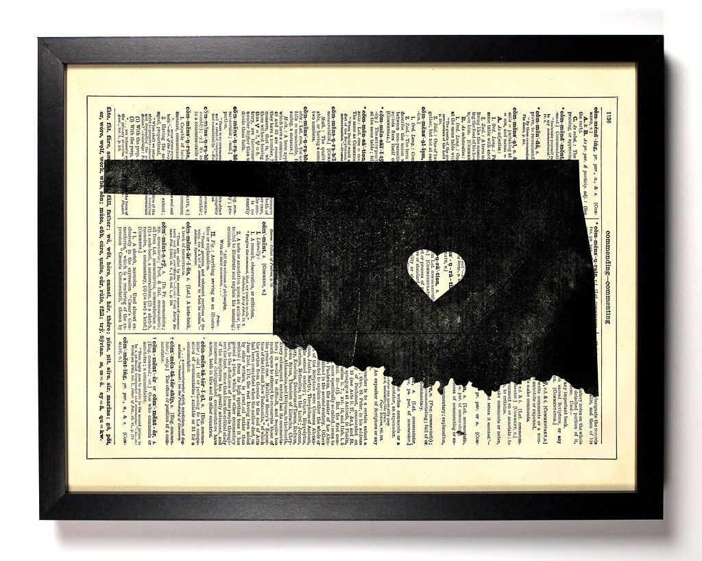 Oklahoma State Dictionary Book Print Upcycled Book Art Upcycled Vintage Book Print Antique Dictionary Buy 2 Get 1 FREE