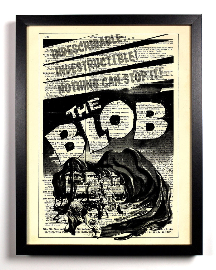 The Blob Retro Horror Movie Poster 8 x 10 Upcycled Dictionary Art Vintage Book Print Recycled Vintage Dictionary Page Buy 2 Get 1 FREE