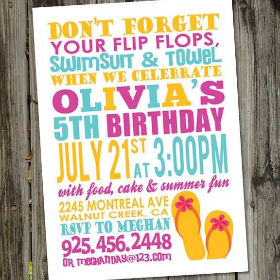 Summer Fun Printable Swim Party Birthday Invitation