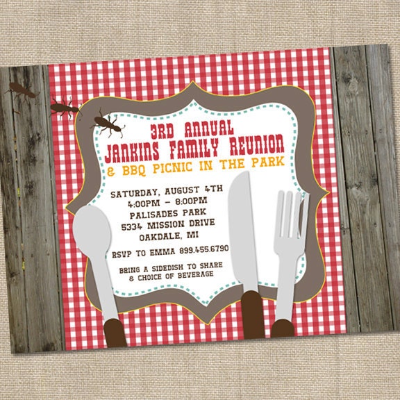 Picnic Table BBQ Family Reunuon Printable Party Invitation