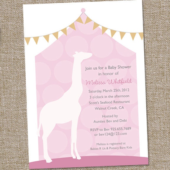 Pink Giraffe Circus Tent Baby Shower Invitation