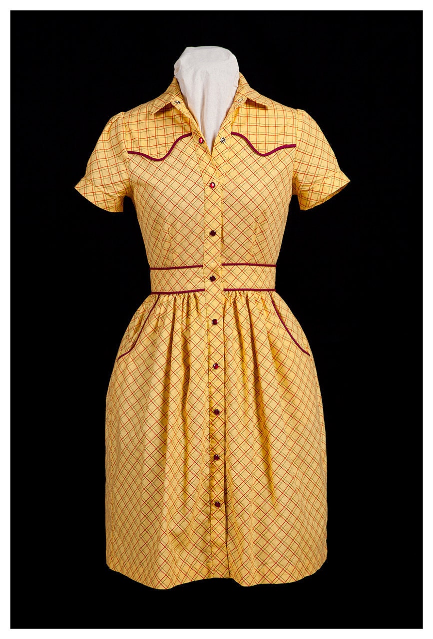 BLOW OUT SALE ready to ship. Yellow plaid rockabilly gal dress