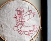 Bird of Paradise (Sirin) Modern Embroidery by Kaftan.Sarafan. Wall Hanging. Folk. Handmade Unique OOAK.