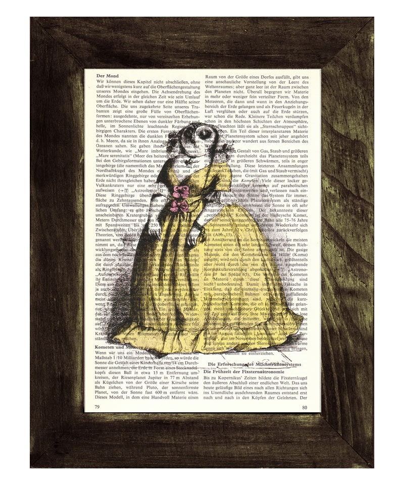 Madame 0wl Print on Vintage Encyclopedic Dictionary  Book altered art dictionary page illustration book print art