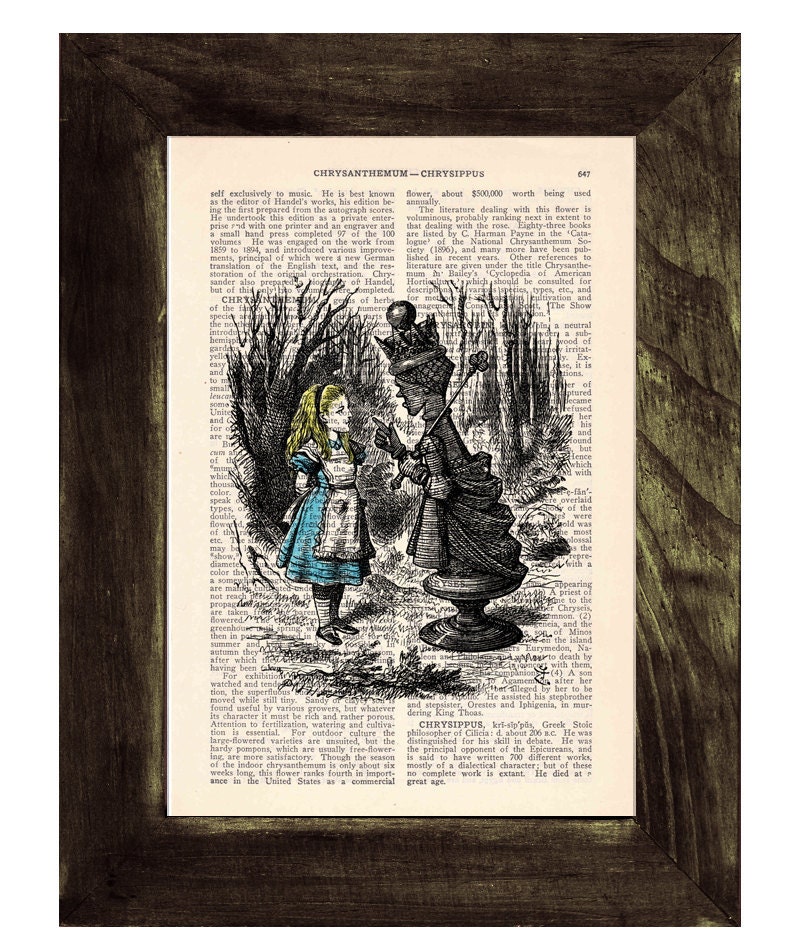 Vintage Alice in wonderland Book Print Dictionary  Page  Alice and the queen Print on Vintage Dictionary Book art