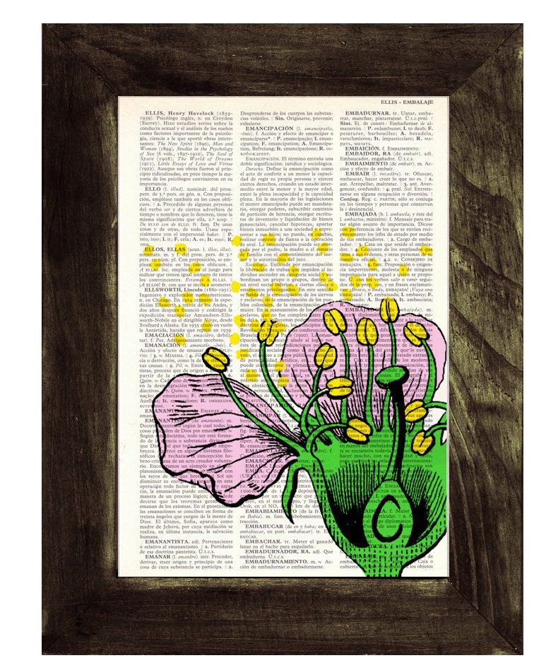 Flower cut vintage illustration Upcycled book page Art Dictionary book print