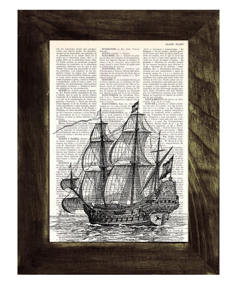Book Print Old ship print Dictionary or Encyclopedia Page Print- Book print Vintage Ship Print on Vintage Dictionary Book art