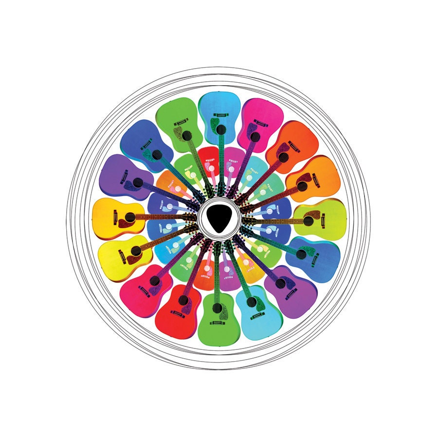 Acoustic Guitar Art Print - "Pick a Color" Circle Within A Square Design featuring a Gibson J-45 - 13 x13