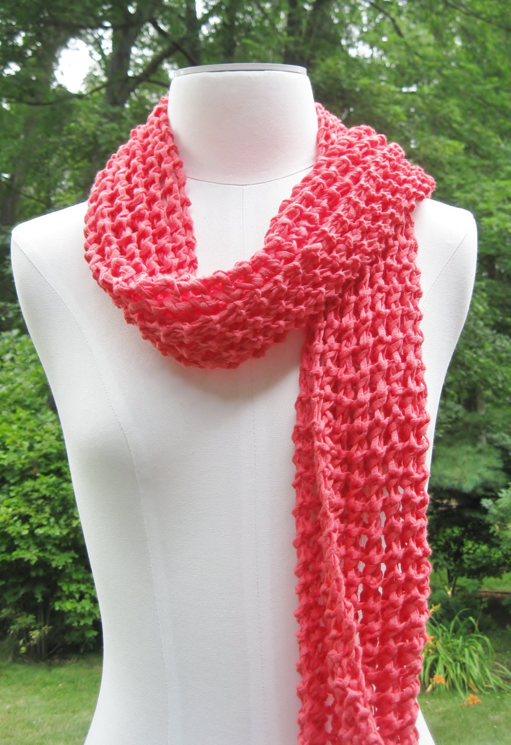 Organic Cotton Scarf - Coral Red Pink Orange