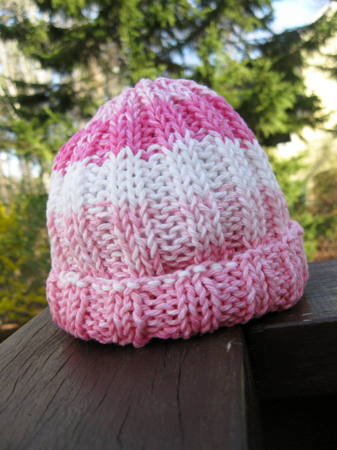Cotton Baby Hat Pink White Stripes