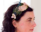 Shona--Light pink leaf glittery Faux- Headband fascinator with peacock feather