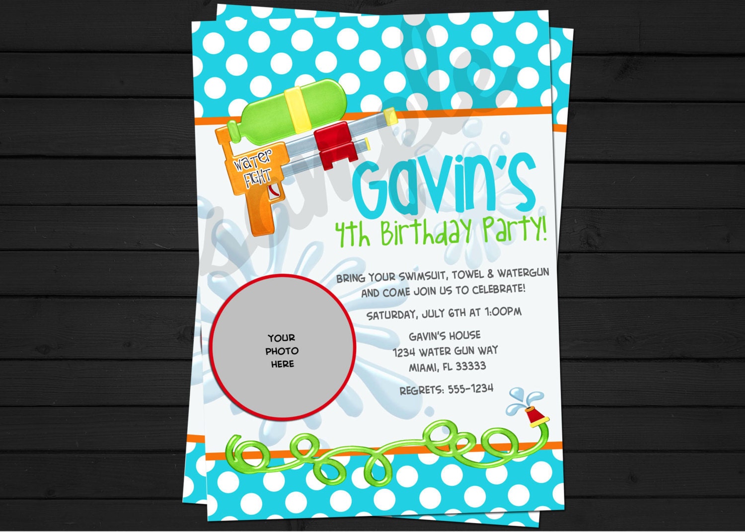 Water Gun Water Party Birthday Invitation Digital File YOU-PRINT Il_170x135