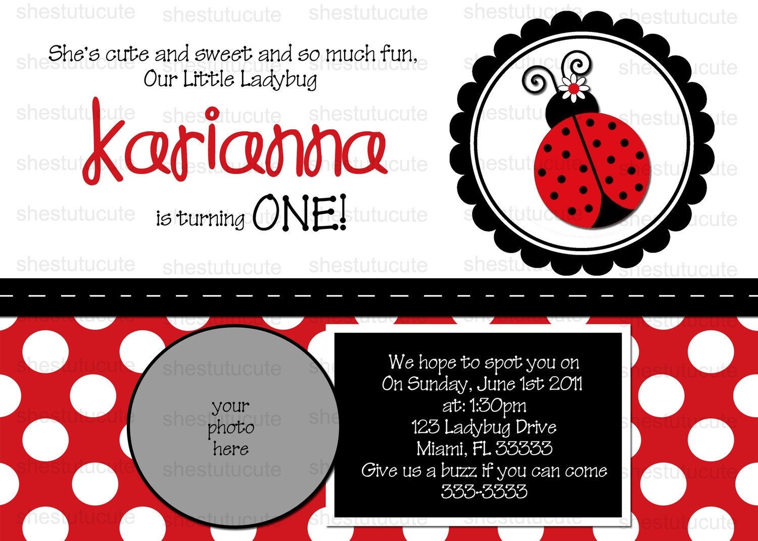 Lady Bug Birthday Invitation Digital File YOU-PRINT Il_570xn