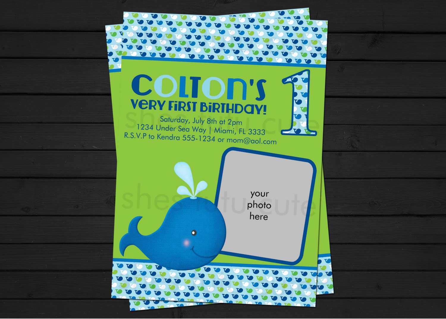 Whale Preppy Boy Birthday Invitation Digital File YOU-PRINT Il_570xn
