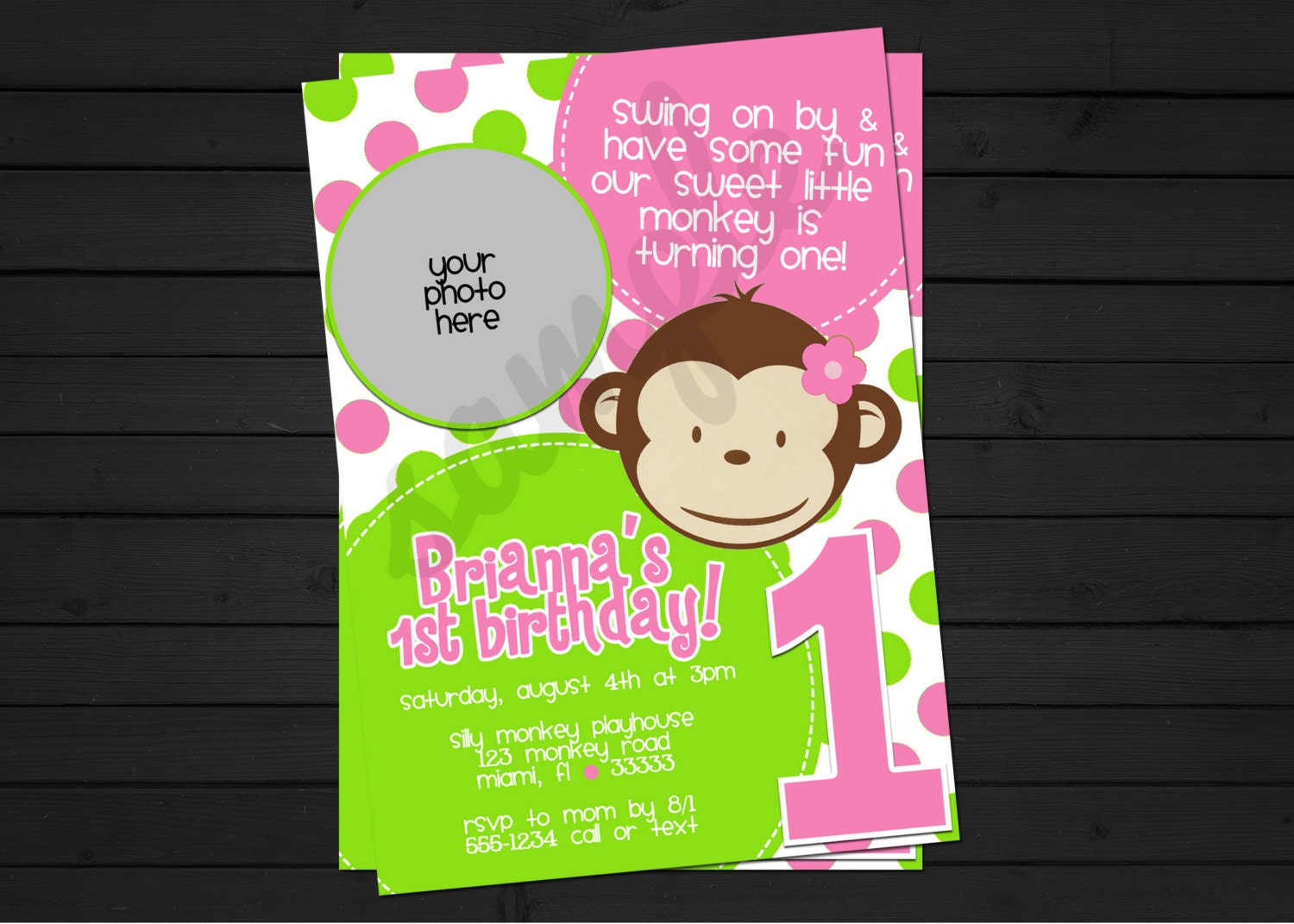 Mod Monkey Girl Birthday Invitation Digital File YOU-PRINT Il_570xn