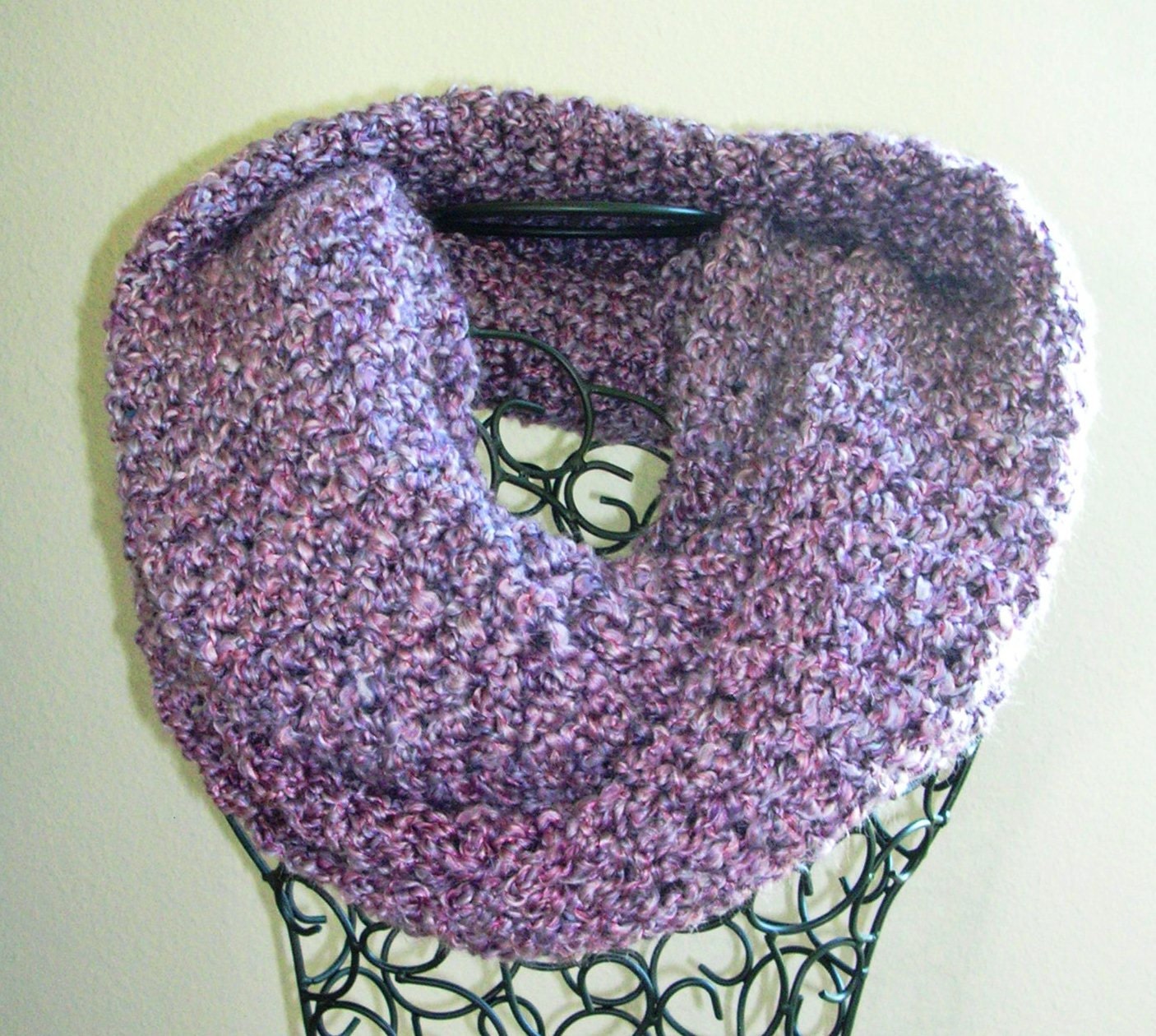 Crocheted Infinity Scarf in Homespun  Heathered Purple Shades