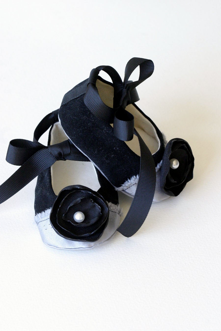 Couture Baby Shoes - Baby Ballet Slipper Baby Shoes, Black and Silver - Toddler Shoe Sizes too - Baby Souls Baby Shoes
