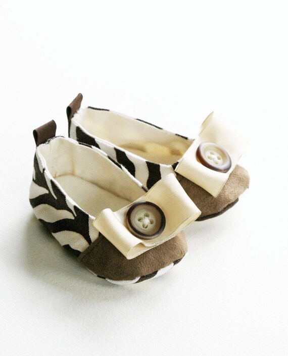 Baby Shoes - Couture Ballet Flat, Zebra Stripe Brown - Toddler Shoe Sizes too - Baby Souls Baby Shoes