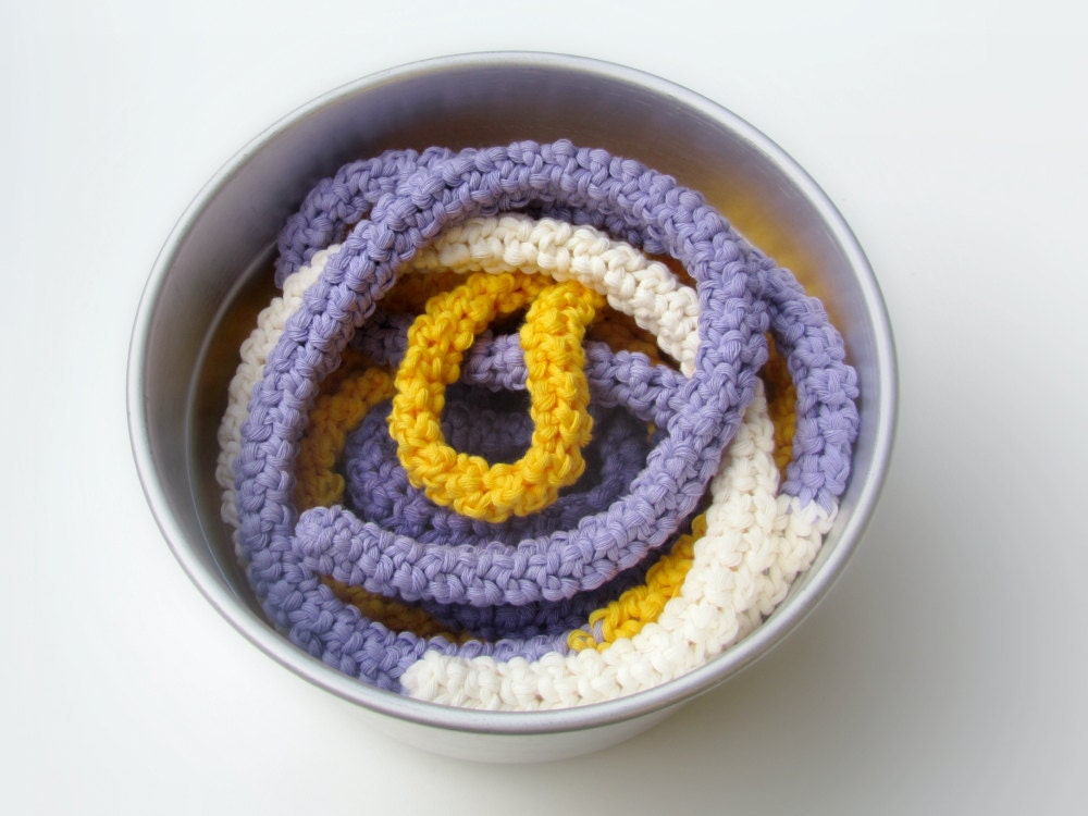 Extra long necklace - Lilac skinny scarf crochet - bright colors - Cream, purple, lilac and yellow