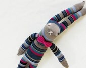 Mister rabbit  -  striped grey purple sock puppet - Soft and cuddling plushies