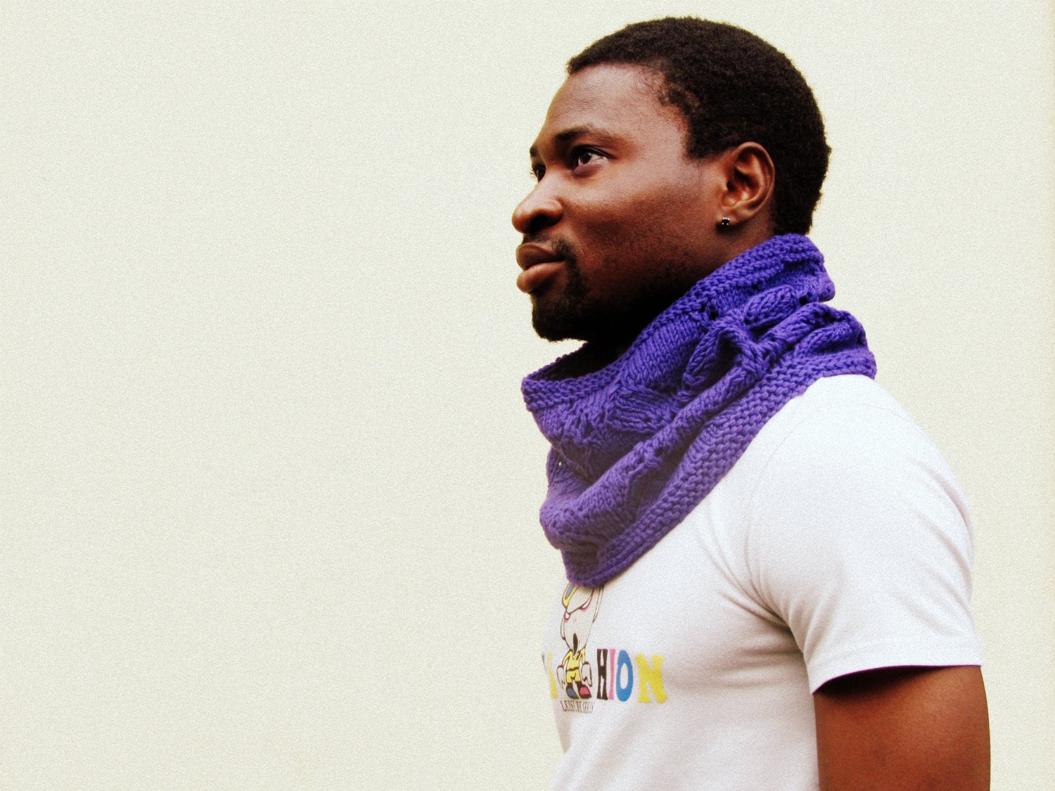 Men Scarf cowl Purple -  Knitted scarves - Block color tube scarf - unisex woman