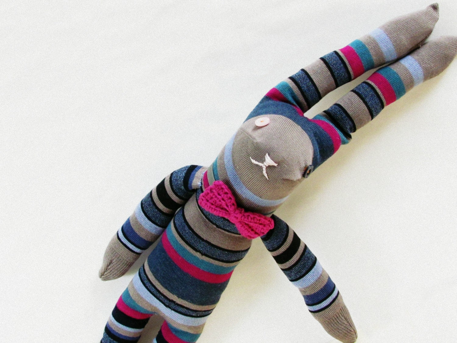 Mister rabbit - striped grey purple sock puppet - Soft and cuddling plushies