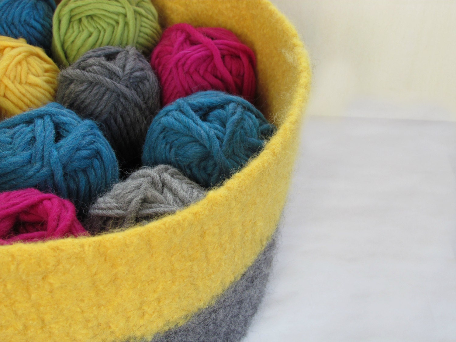 Big felted wool bowl - eco-friendly Organic giant bowl  - a statement piece - Mustard and grey - mother day gift