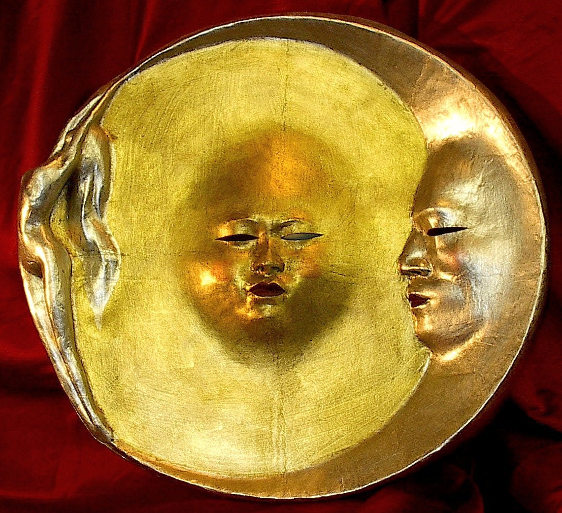 Celestial Sun and Moon Paper Mache Mask