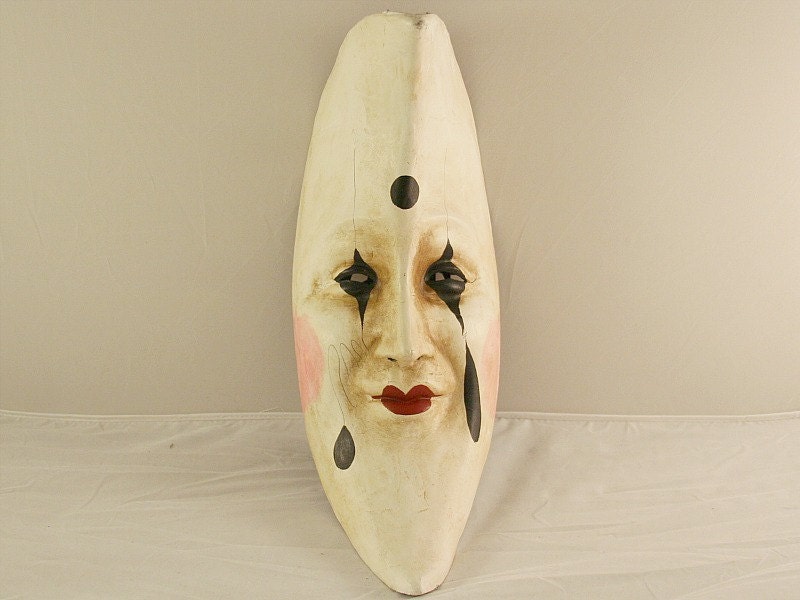 Harlequin Pierrot Moon Venetian Mask - Masquerade Mask - Mardi Gras Mask - Halloween Mask