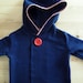 Hoodie toddler, little girl. Navy, red and white gingham trim. Sizes 2T, 3T, 4y, 5y.