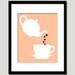 birthday anniversary tea kettle and mug illustration paper print in country pink and black