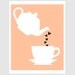 birthday anniversary tea kettle and mug illustration paper print in country pink and black