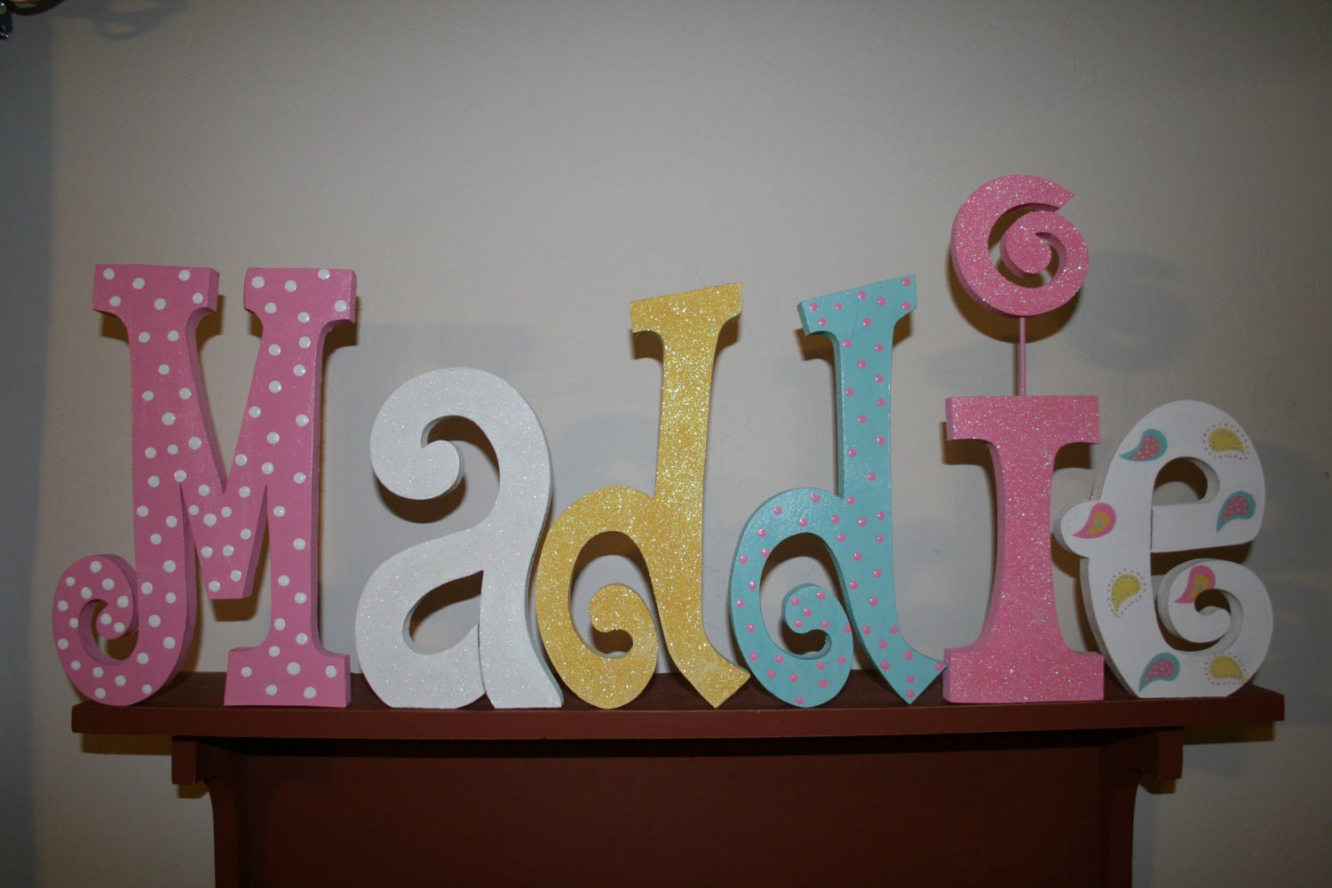 Personalized wood letters PIXIE BABY in pink bedding inspired hand painted wood letters baby shower decoration baby shower centerpiece