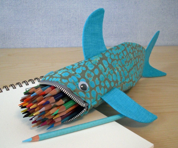 Shark Bag - Zipper Pencil Case: Turquoise Shark Bite