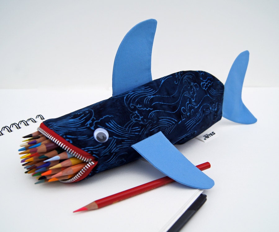 CLEARANCE Shark Pencil Case Geeky Cool Gift for Guys - Shark Bag for Kids - fun desk accessory: Twilight Waves Shark Bite, ready to ship
