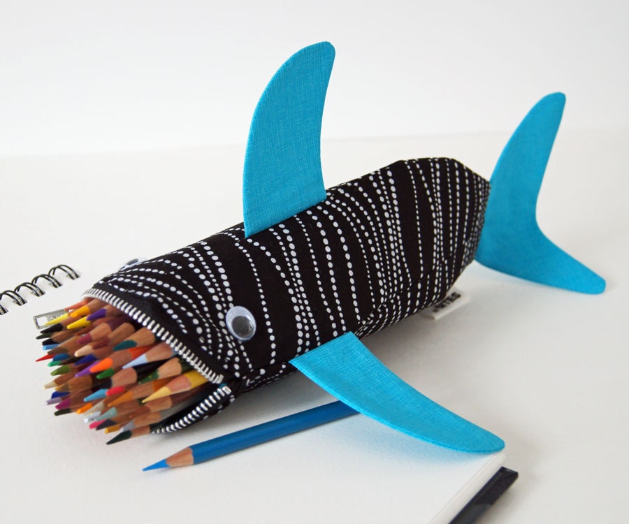 SALE - Shark Bag - Zipper Pencil Case - Fun Kids Gift - Teachers Gift: High Tide Shark Bite, ready to ship