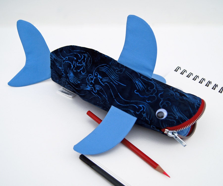 CLEARANCE Shark Pencil Case Geeky Cool Gift for Guys - Shark Bag for Kids - fun desk accessory: Twilight Waves Shark Bite, ready to ship