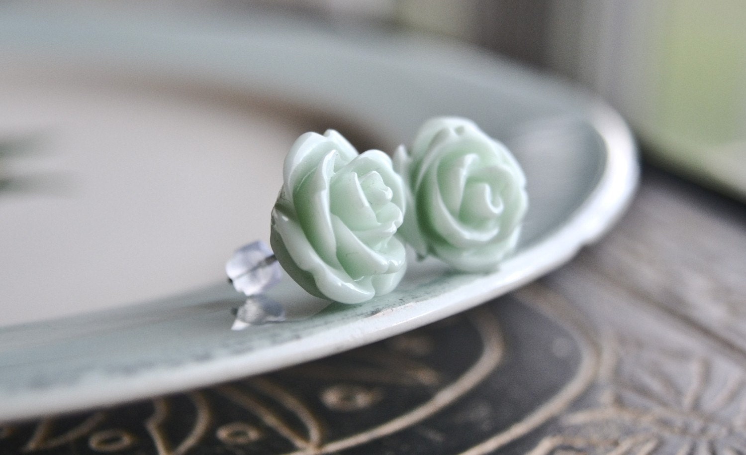 Rose Earrings- Mint