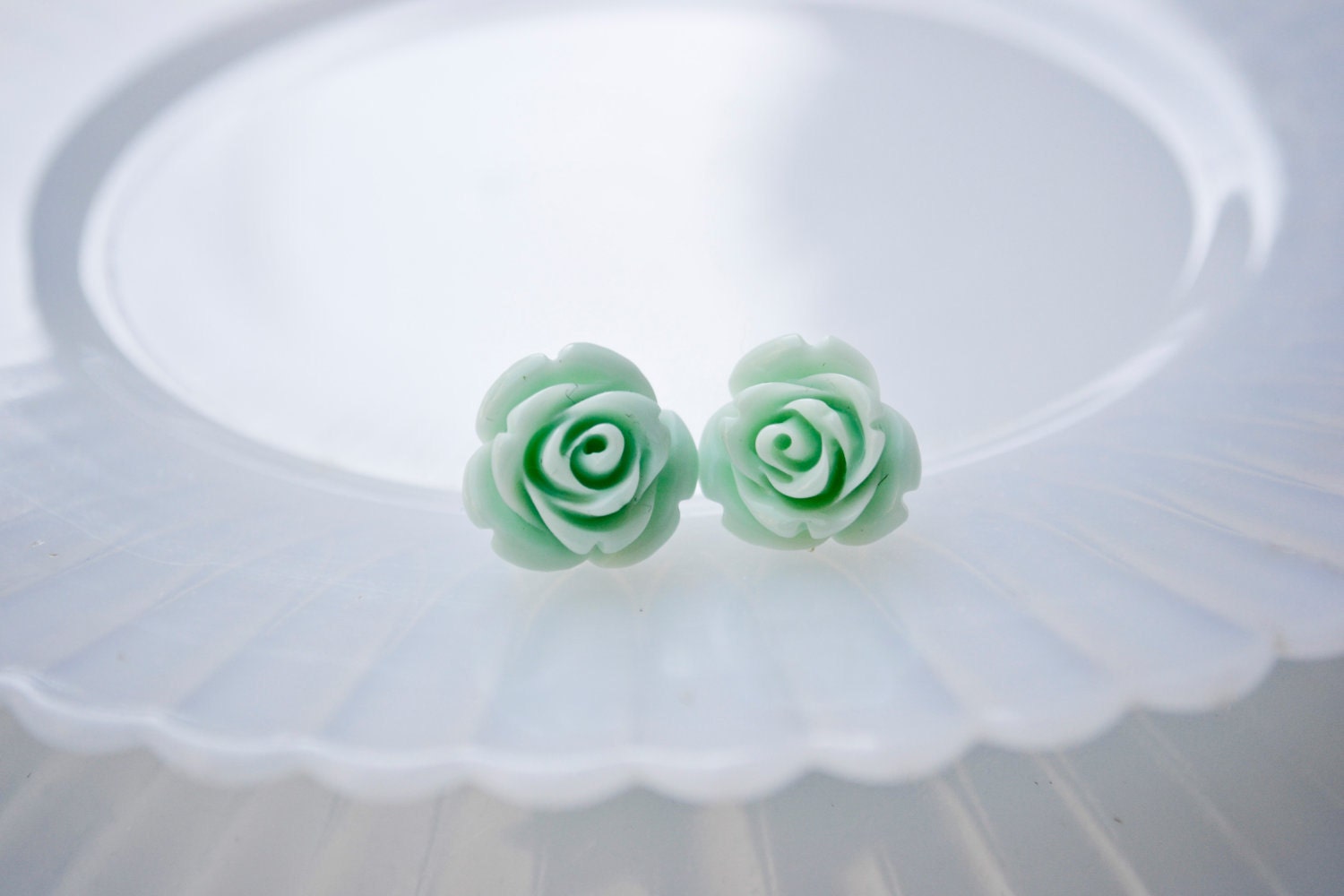 Rose Earrings- Mint