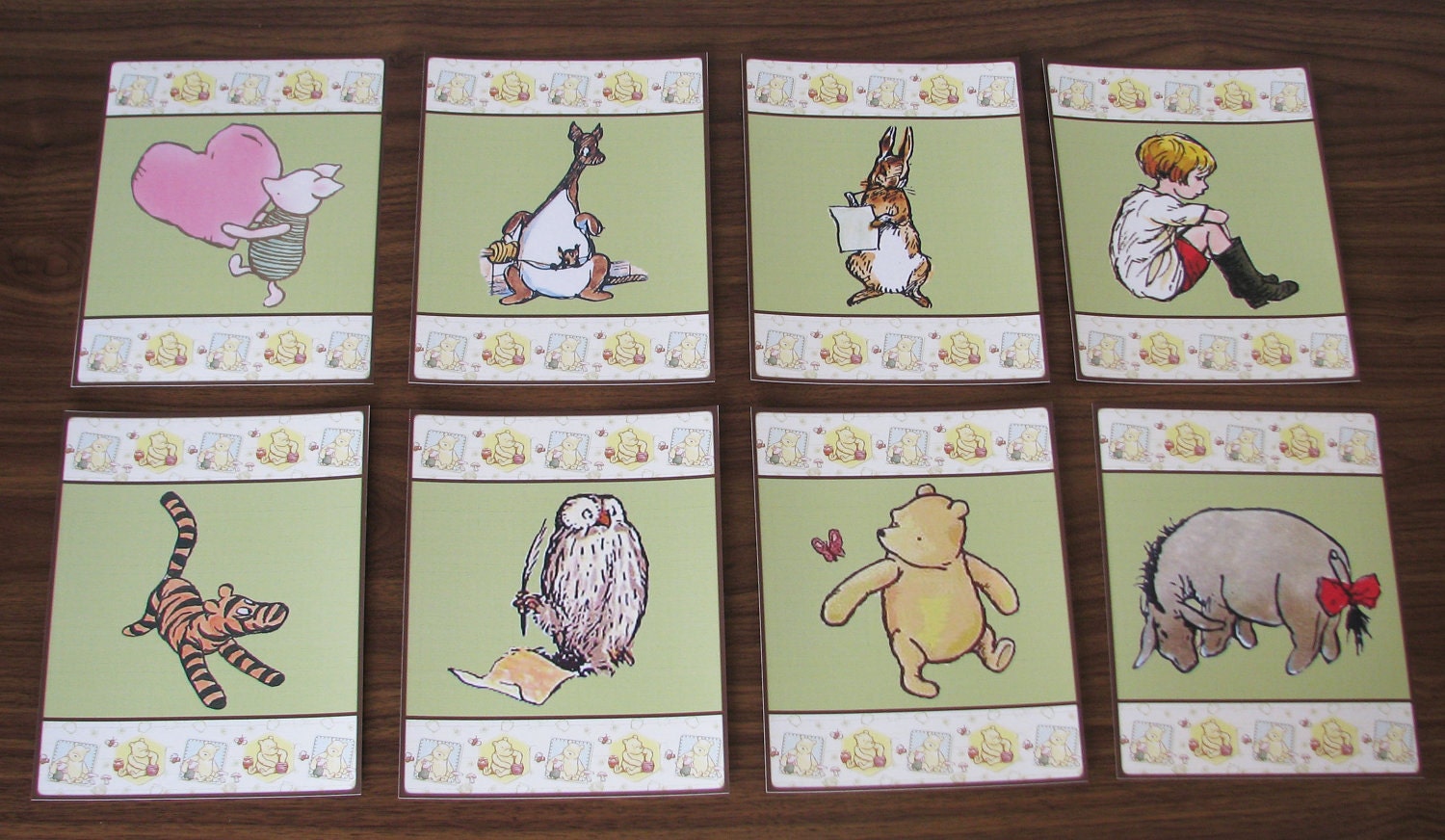Classic Winnie the Pooh Art Prints Set of 8 8x10's Nursery Art  Bedroom Art